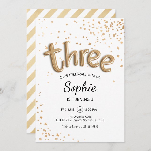 Invitation 3e anniversaire - Gold White (Devant / Derrière)