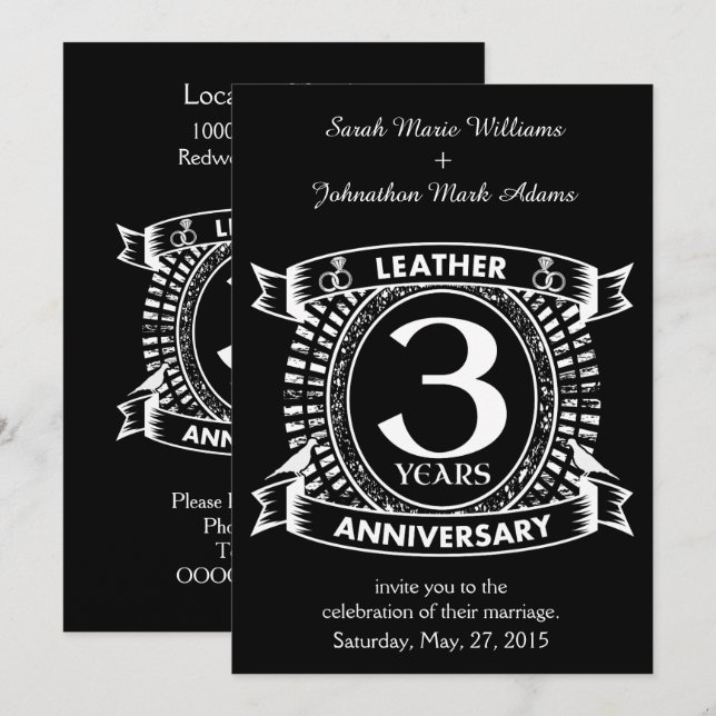 Invitation 3e anniversaire mariage crête en détresse (Devant / Derrière)