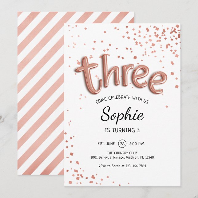 Invitation 3e anniversaire - Rose Gold White (Devant / Derrière)