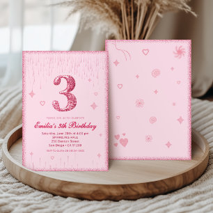 Invitation 3e anniversaire rose pailleté Paillettes scintil