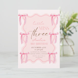 Invitation 3e Dusty Pink Bows Anniversaire Princesse