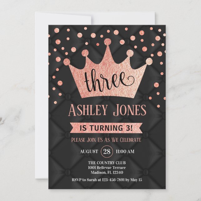 Invitation 3e fête d'anniversaire - Royal Black Rose Gold (Devant)