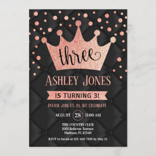 Invitation 3e fête d'anniversaire - Royal Black Rose Gold