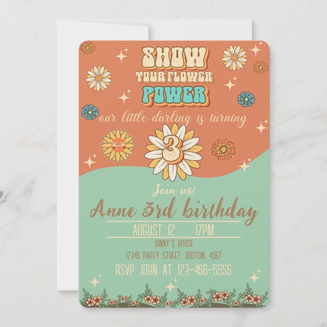 Invitation 3ème anniversaire bohème super style rétro (Devant)