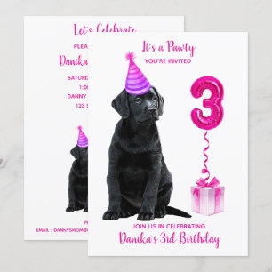 Invitation 3ème anniversaire Chiot Thème - Chien rose mignon