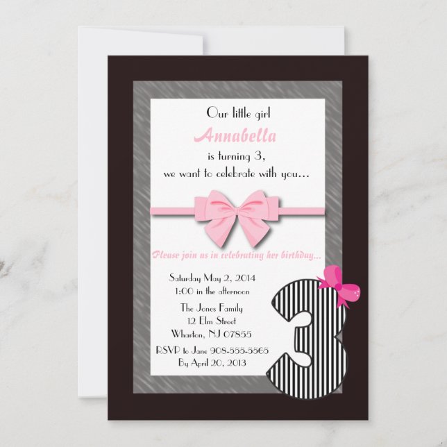 Invitation 3ème anniversaire de petites filles (Devant)