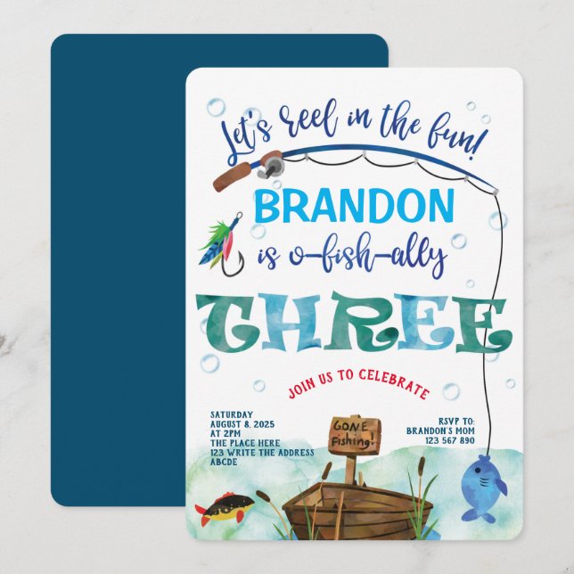 Invitation 3ème anniversaire Petit pêcheur, Parti  (Devant / Derrière)