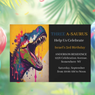 Invitation 3ème fête d'anniversaire de dinosaure