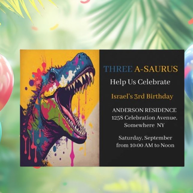 Invitation 3ème Fête d'anniversaire des dinosaures (Roar into fun with our 3rd Dinosaur Birthday Party Invitation!)