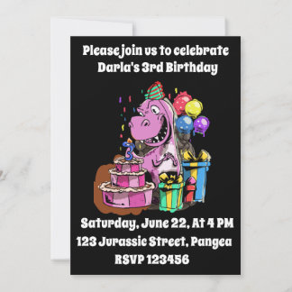 Invitation 3rd Birthday Dinosaur Girl Dino Bday