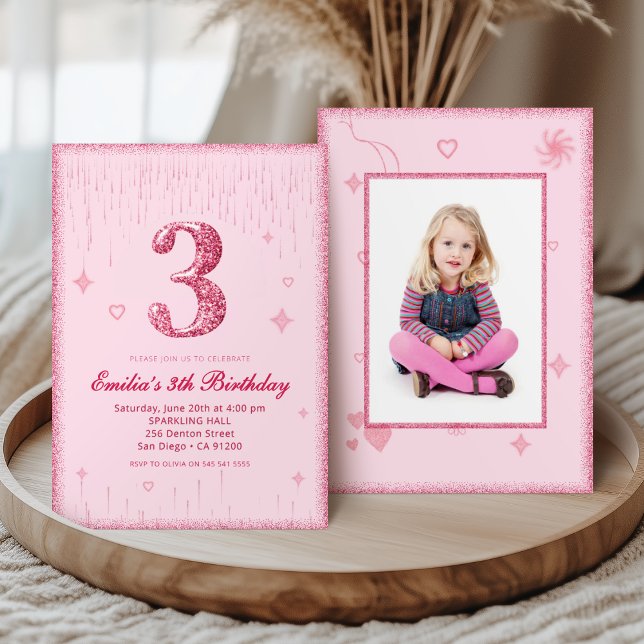 Invitation 3rd Pink Glitter Birthday Sparkle Glitter picture (Créateur téléchargé)