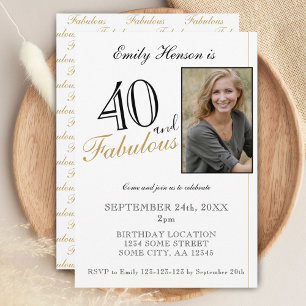 Invitation 40 ans et Fabuleux Élégant Script Photo Anniversai