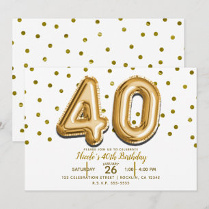Invitation 40 Ballons d'or et Confetti 40e anniversaire