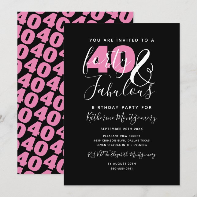 Invitation 40 Et fabuleux Elégant 40ème Anniversaire (Devant / Derrière)