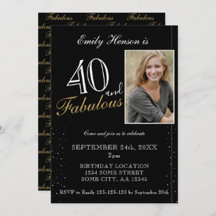 Invitation 40 et fabuleux Elegant Black Photo Anniversaire