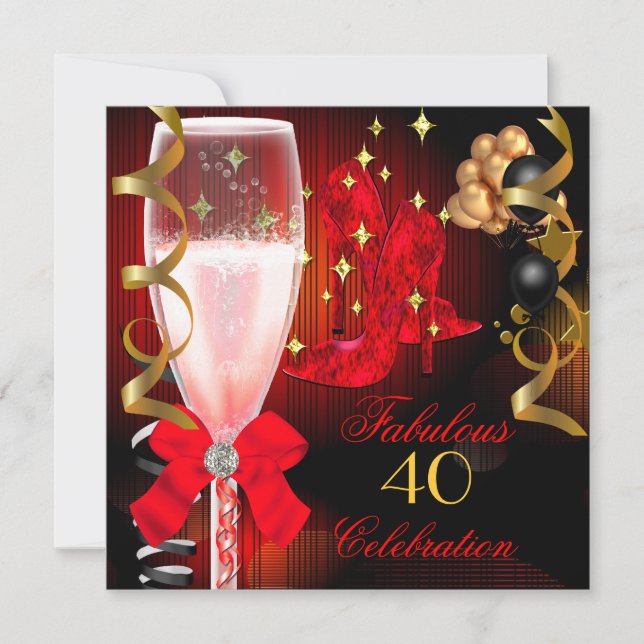 Invitation 40 et fabuleux Noir Rouge Chaussures Anniversaire (Devant)