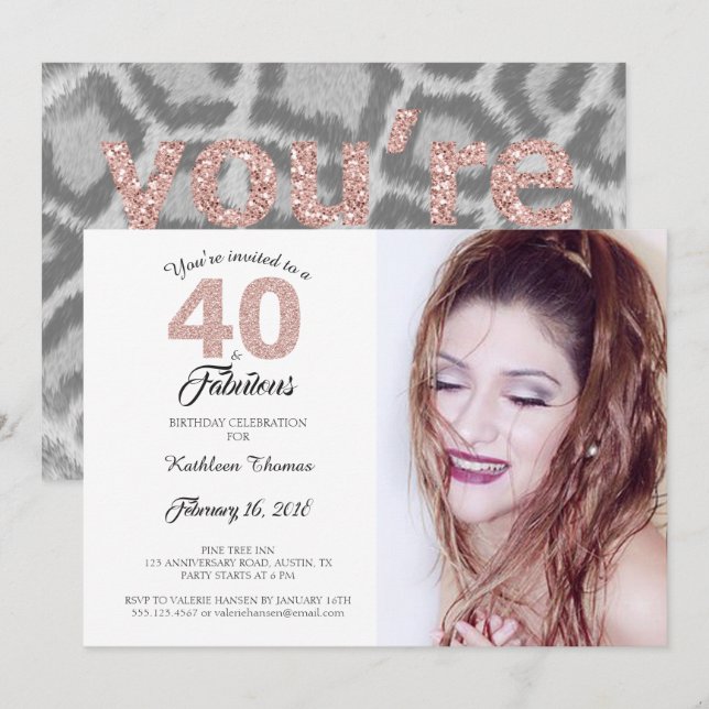 Invitation 40 Fabuleux 40e anniversaire de fête Photo Invitat (Devant / Derrière)