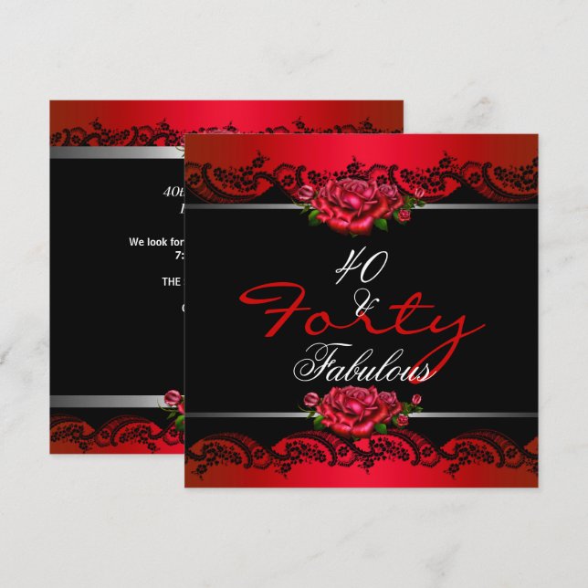 Invitation 40 & Fabuleux 40e anniversaire de fête Roses rouge (Devant / Derrière)