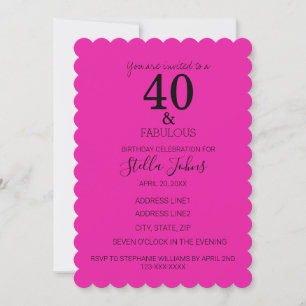 Invitation 40 Fabuleux Anniversaire Rose Chaud Noir Ponctué