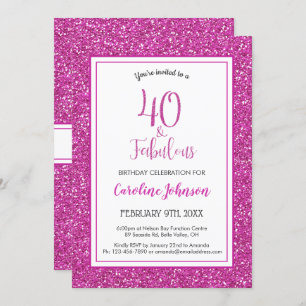 Invitation 40 & Fabuleux anniversaire Sparkly Pink Parties sc