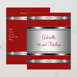 Invitation 40 & Fabuleux bijou d'argent rouge Trim fête d'ann