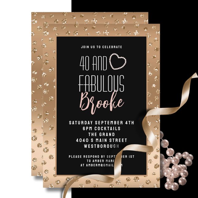 Invitation 40 Fabuleux Blush Pink Gold Sparkle anniversaire (Créateur téléchargé)