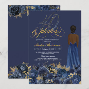 Invitation 40 & Fabuleux Elegant Sapphire Formal Birthday Inv