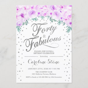 Invitation 40 Fabuleux fête d'anniversaire - Blanc Argent vio