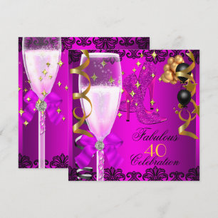 Invitation 40 Fabuleux Pink Black Gold 40e Champagne Party