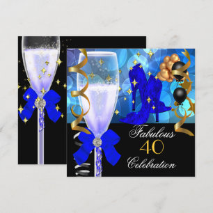 Invitation 40 & Fabuleux Royal Blue Black Gold fête d'anniver