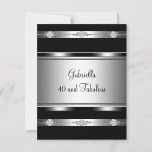Invitation 40 & Fabulous Black Silver Trim fête d'anniversair