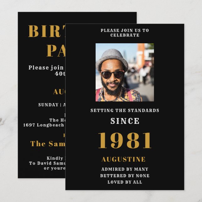 Invitation 40e anniversaire 1981 Black Gold Modèle photo (Devant / Derrière)