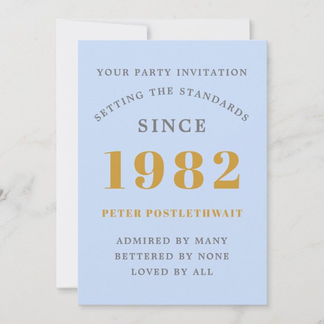 Invitation 40e anniversaire 1982 Blue Gold Elegant Chic (Devant)