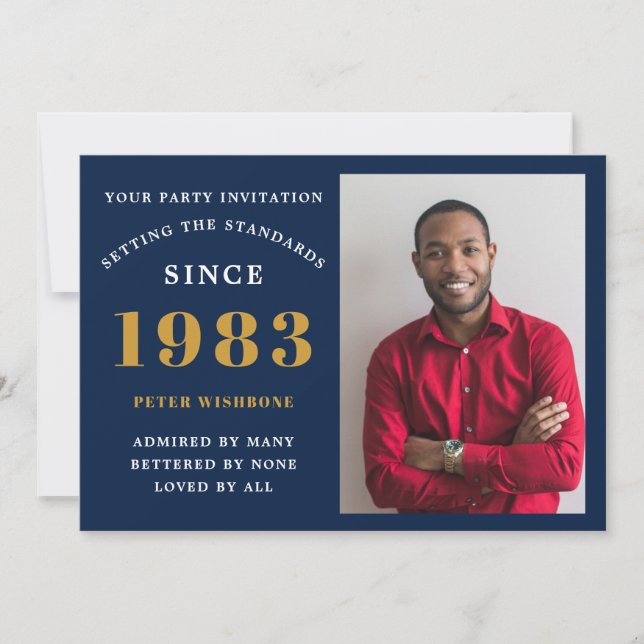Invitation 40e anniversaire 1983 Nom Photo Blue Gold (Devant)