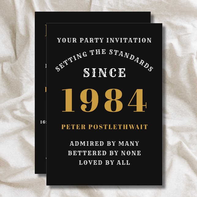 Invitation 40e Anniversaire 1984 Noir Or Personnalisé Pour Lu (Elegant Black and Gold 40th Birthday Invitation - Create Your Own Personalized Design)