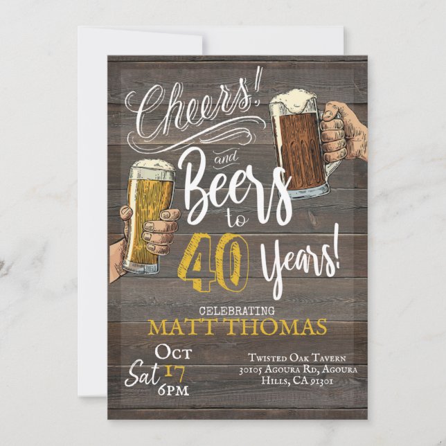 Invitation 40e anniversaire, à la fête et à la bière (Devant)