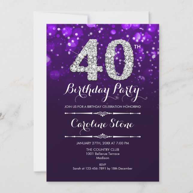Invitation 40e anniversaire - Argent violet (Devant)