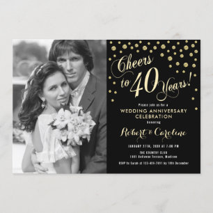 Invitation 40e anniversaire avec photo - Black Gold