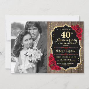 Invitation 40e Anniversaire avec Photo - Bois & Roses Rouges