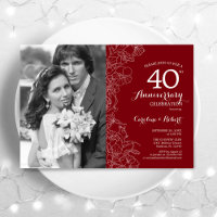 40e Anniversaire Avec Photo Rouge Rubis Blanc Flor