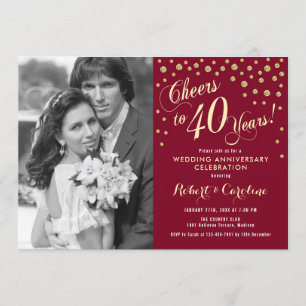 Invitation 40e anniversaire avec photo - Rouge rubis or