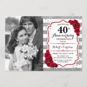 Invitation 40e anniversaire avec photo - Ruby Red Silver
