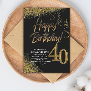 Invitation 40e anniversaire Black & Gold Parties scintillant 