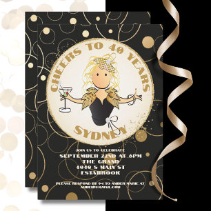 Invitation 40e anniversaire Black Gold Parties scintillant Fa