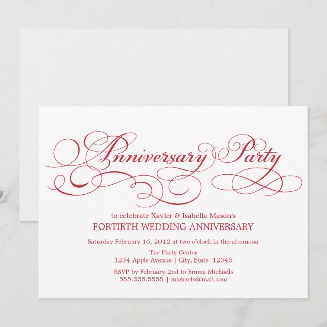 Invitation 40e anniversaire | Blanc/Rouge (Devant / Derrière)