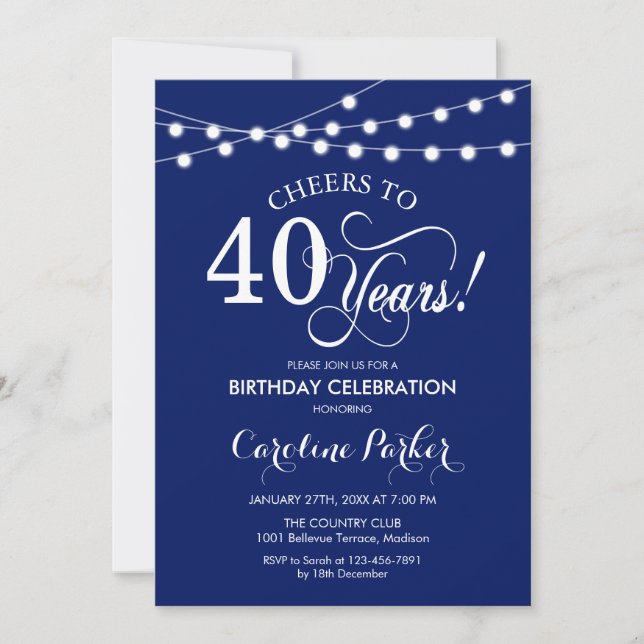 Invitation 40e anniversaire - Bleu bleu marine (Devant)