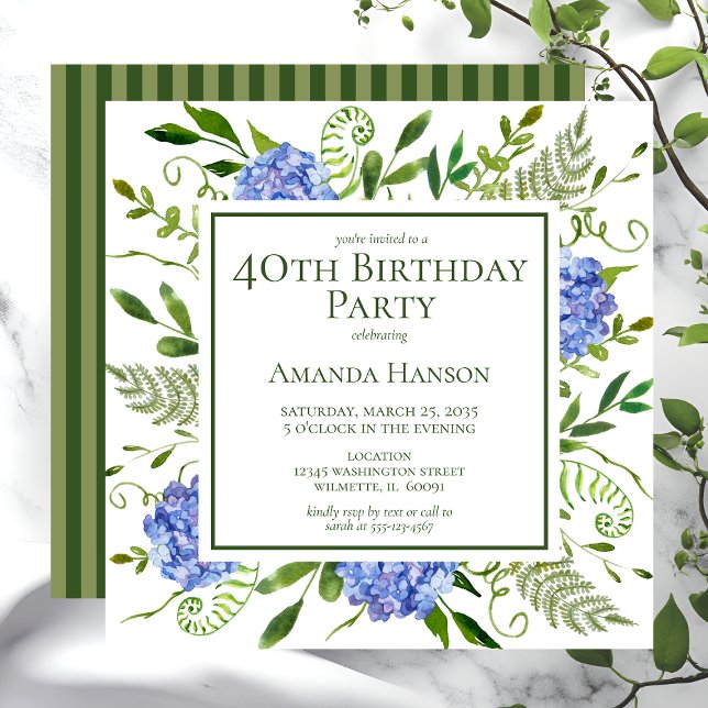 Invitation 40e anniversaire Blue Hydrangeas (Créateur téléchargé)