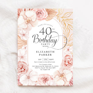 Invitation 40e anniversaire Blush Pink Gold Floral