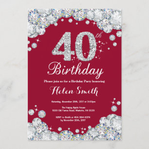 Invitation 40e anniversaire Bourgogne Diamant rouge et argent