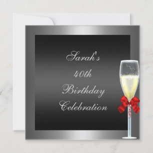 Invitation 40e anniversaire Bow rouge Champagne argent noir